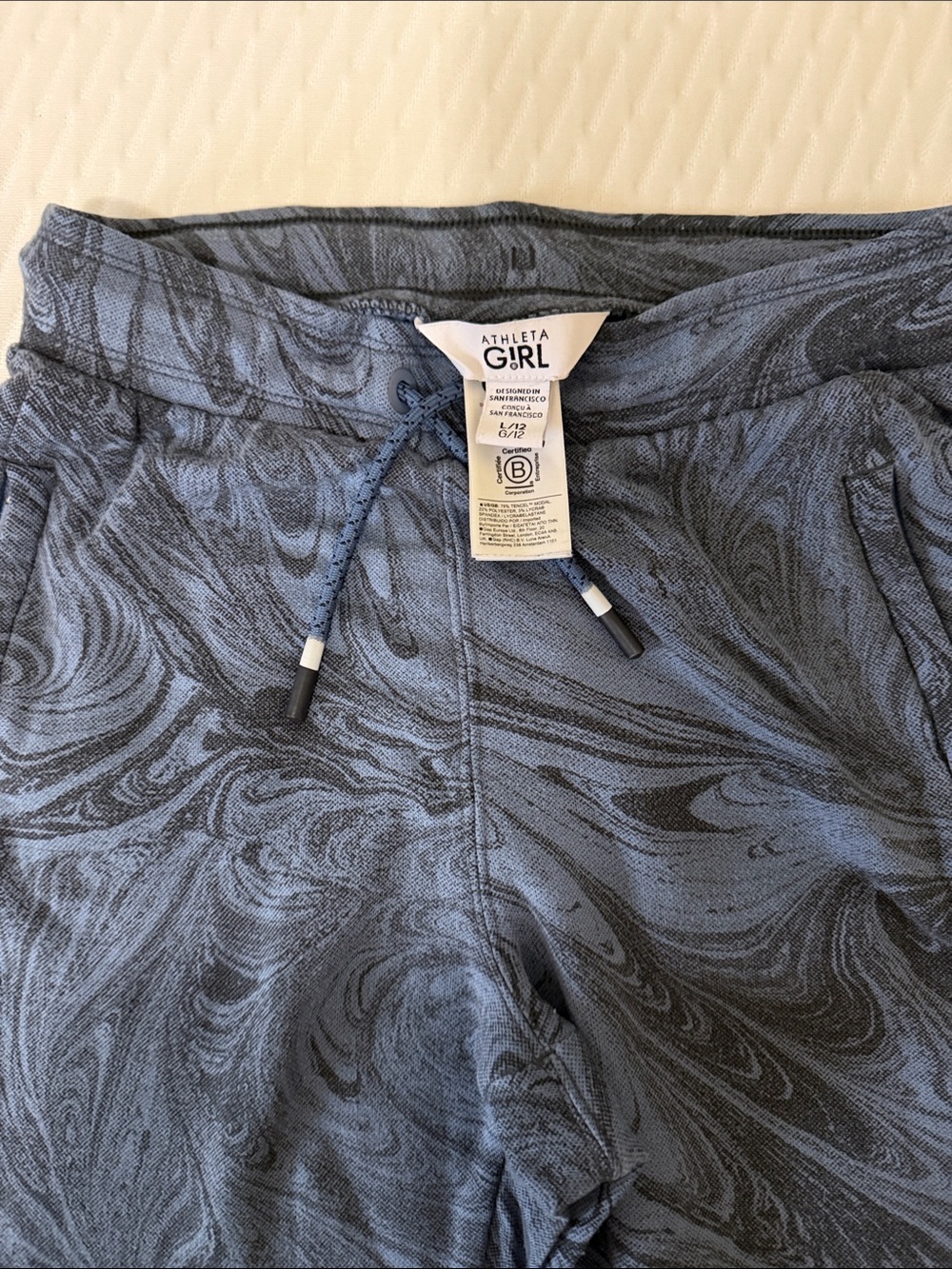 Athleta Girl Blue Marble Print Joggers L 12
